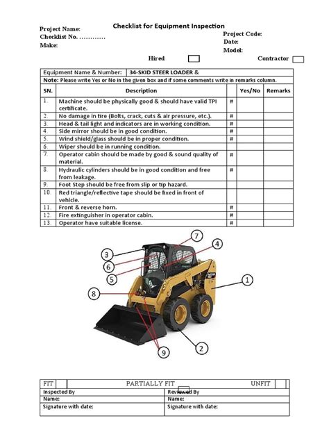 skid steer loader inspection test